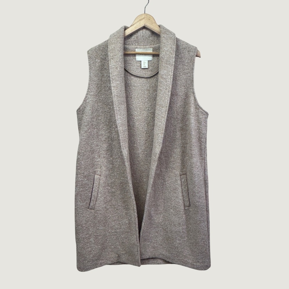Cynthia Rowley Wool Blend Longline Vest Womens Large Tan Minimalist Quiet Luxury